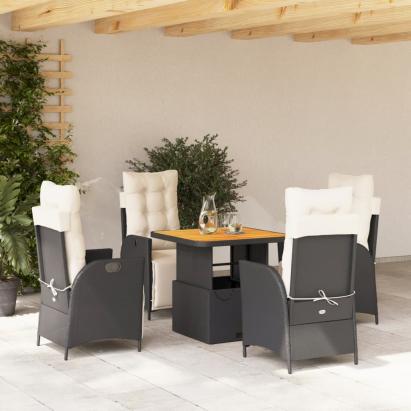 Set mobilier de grădină cu perne, 5 piese, negru, poliratan GartenMobel Dekor