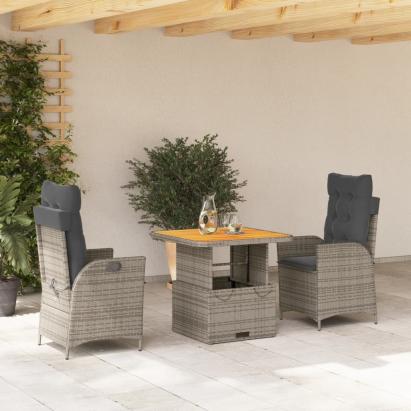 Set mobilier de grădină cu perne, 3 piese, gri, poliratan GartenMobel Dekor