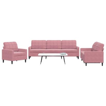 Set de canapele cu perne, 3 piese, roz, catifea GartenMobel Dekor