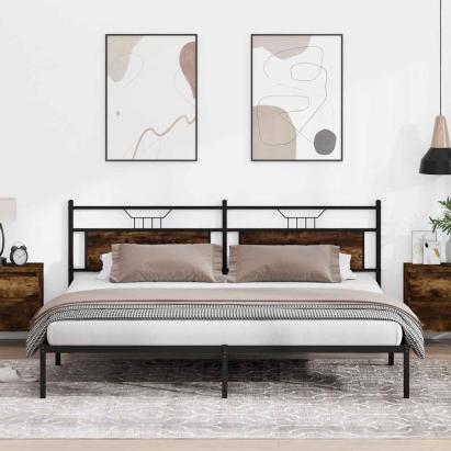 Cadru de pat fără saltea Stejar afumat 193x203cm Lemn prelucrat GartenMobel Dekor