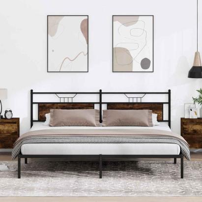 Cadru pat fără saltea Stejar afumat 200x200 cm Lemn prelucrat GartenMobel Dekor