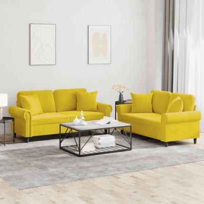 Set de canapele cu perne, 2 piese, galben, catifea GartenMobel Dekor