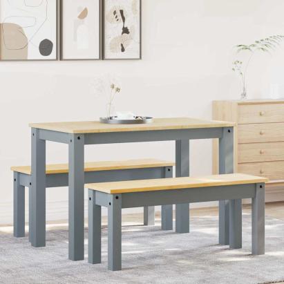 Set de sufragerie din 3 piese Panama din lemn masiv de pin gri GartenMobel Dekor