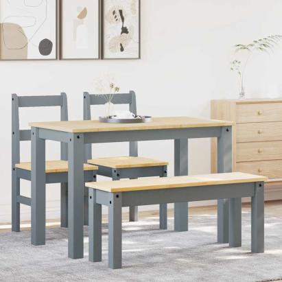 Set de sufragerie din 4 piese Panama din lemn masiv de pin gri GartenMobel Dekor