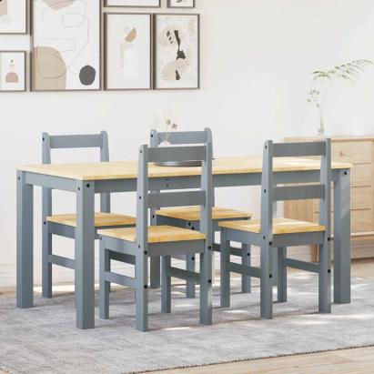 Set de sufragerie din 5 piese Panama din lemn masiv de pin gri GartenMobel Dekor