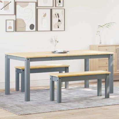 Set de sufragerie din 3 piese Panama din lemn masiv de pin gri GartenMobel Dekor