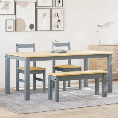 Set de sufragerie din 4 piese Panama din lemn masiv de pin gri GartenMobel Dekor