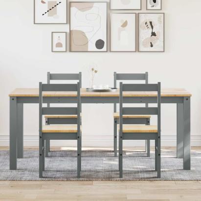 Set de sufragerie din 5 piese Panama din lemn masiv de pin gri GartenMobel Dekor
