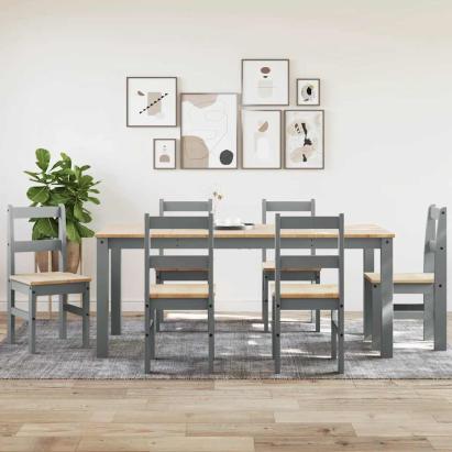 Set de sufragerie din 7 piese Panama din lemn masiv de pin gri GartenMobel Dekor