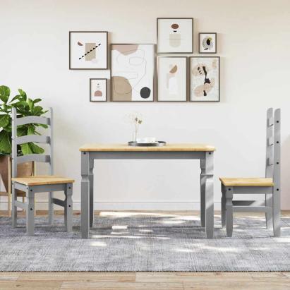 Set de sufragerie din 3 piese Panama din lemn masiv de pin gri GartenMobel Dekor