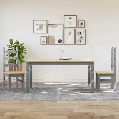 Set de sufragerie din 3 piese Panama din lemn masiv de pin gri GartenMobel Dekor