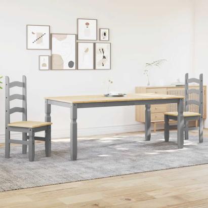 Set de sufragerie din 3 piese Panama din lemn masiv de pin gri GartenMobel Dekor