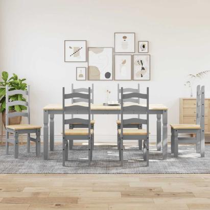 Set de sufragerie din 7 piese Panama din lemn masiv de pin gri GartenMobel Dekor