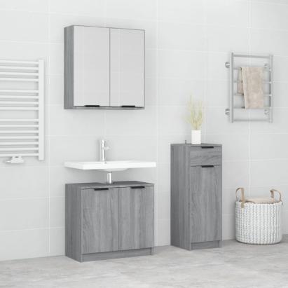 Set dulapuri de baie, 3 piese, gri sonoma, lemn prelucrat GartenMobel Dekor
