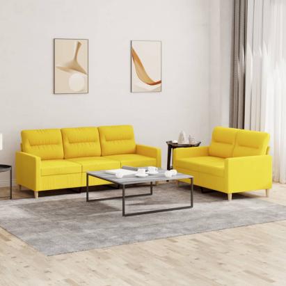 Set de canapele cu perne, 2 piese, galben deschis, textil GartenMobel Dekor