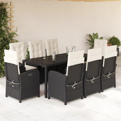 Set mobilier de grădină cu perne, 9 piese, negru, poliratan GartenMobel Dekor