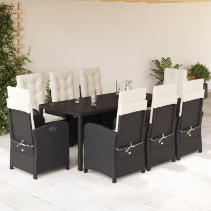 Set mobilier de grădină cu perne, 9 piese, negru, poliratan GartenMobel Dekor