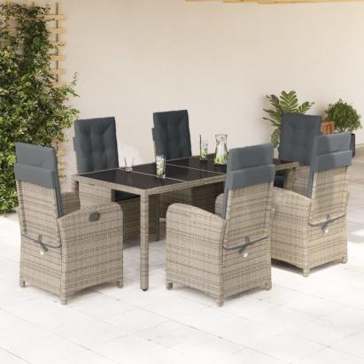 Set mobilier de grădină cu perne, 7 piese, gri, poliratan GartenMobel Dekor