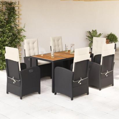 Set mobilier de grădină cu perne, 7 piese, negru, poliratan GartenMobel Dekor