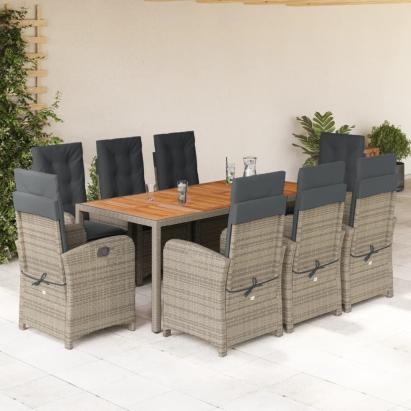 Set mobilier grădină cu perne, 9 piese, gri, poliratan GartenMobel Dekor