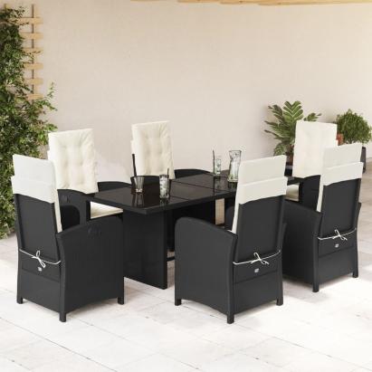 Set mobilier de grădină cu perne, 7 piese, negru, poliratan GartenMobel Dekor