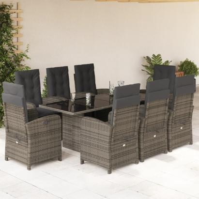 Set mobilier grădină cu perne, 9 piese, gri, poliratan GartenMobel Dekor