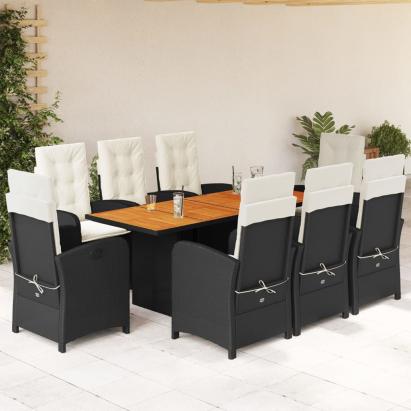 Set mobilier de grădină cu perne, 9 piese, negru, poliratan GartenMobel Dekor