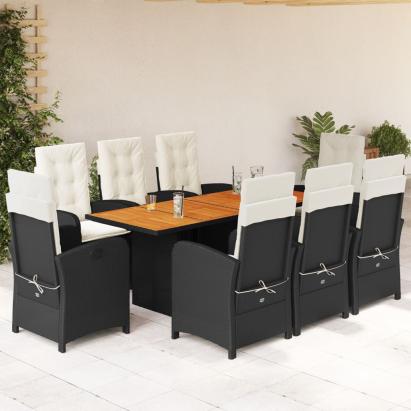 Set mobilier de grădină cu perne, 9 piese, negru, poliratan GartenMobel Dekor