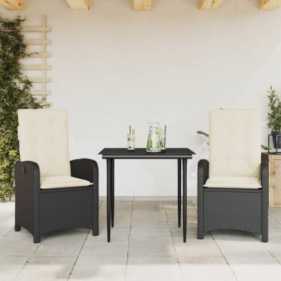 Set mobilier de grădină cu perne, 3 piese, negru, poliratan GartenMobel Dekor