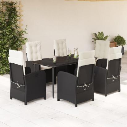 Set mobilier de grădină cu perne, 7 piese, negru, poliratan GartenMobel Dekor
