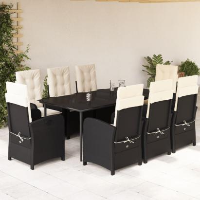 Set mobilier de grădină cu perne, 9 piese, negru, poliratan GartenMobel Dekor