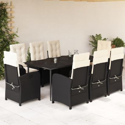 Set mobilier de grădină cu perne, 9 piese, negru, poliratan GartenMobel Dekor