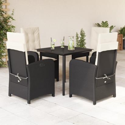 Set mobilier de grădină cu perne, 5 piese, negru, poliratan GartenMobel Dekor