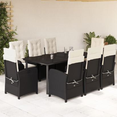Set mobilier de grădină cu perne, 9 piese, negru, poliratan GartenMobel Dekor