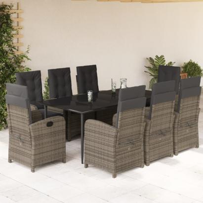 Set mobilier grădină cu perne, 9 piese, gri, poliratan GartenMobel Dekor