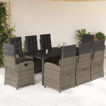 Set mobilier grădină cu perne, 9 piese, gri, poliratan GartenMobel Dekor