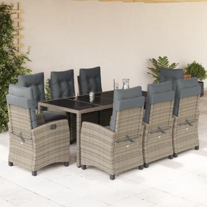 Set mobilier grădină cu perne, 9 piese, gri, poliratan GartenMobel Dekor