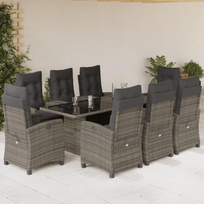 Set mobilier grădină cu perne, 9 piese, gri, poliratan GartenMobel Dekor