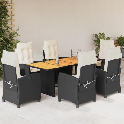 Set mobilier de grădină cu perne, 7 piese, negru, poliratan GartenMobel Dekor