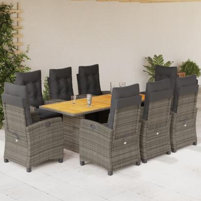 Set mobilier grădină cu perne, 9 piese, gri, poliratan GartenMobel Dekor
