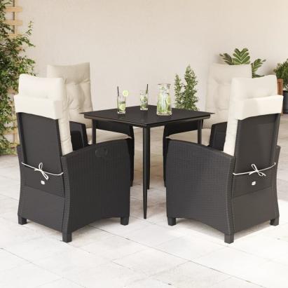 Set mobilier de grădină cu perne, 5 piese, negru, poliratan GartenMobel Dekor