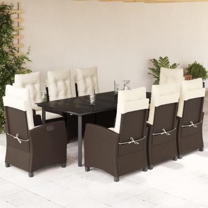 Set mobilier de grădină cu perne, 9 piese, maro, poliratan GartenMobel Dekor