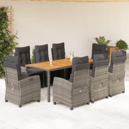 Set mobilier grădină cu perne, 9 piese, gri, poliratan GartenMobel Dekor