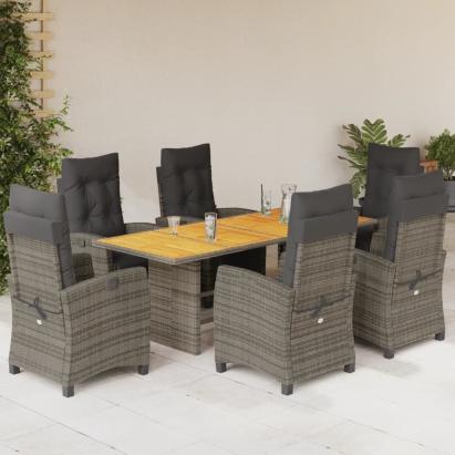Set mobilier de grădină cu perne, 7 piese, gri, poliratan GartenMobel Dekor