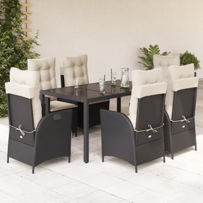 Set mobilier de grădină cu perne, 7 piese, negru, poliratan GartenMobel Dekor
