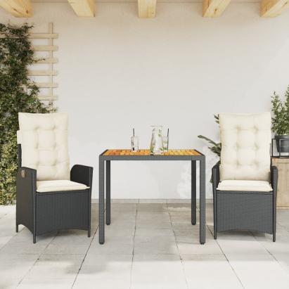 Set mobilier de grădină cu perne, 3 piese, negru, poliratan GartenMobel Dekor