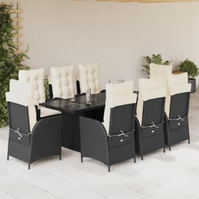 Set mobilier de grădină cu perne, 9 piese, negru, poliratan GartenMobel Dekor