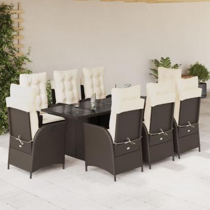 Set mobilier de grădină cu perne, 9 piese, maro, poliratan GartenMobel Dekor