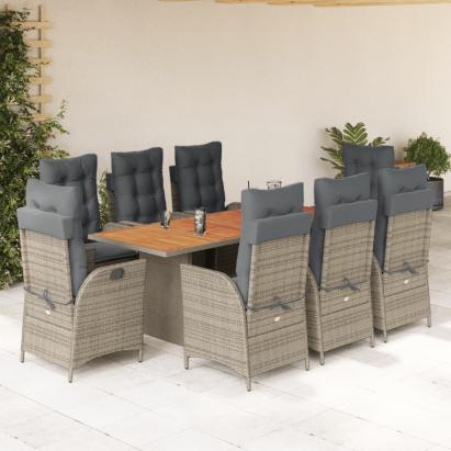Set mobilier grădină cu perne, 9 piese, gri, poliratan GartenMobel Dekor
