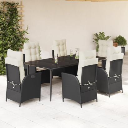 Set mobilier de grădină cu perne, 7 piese, negru, poliratan GartenMobel Dekor